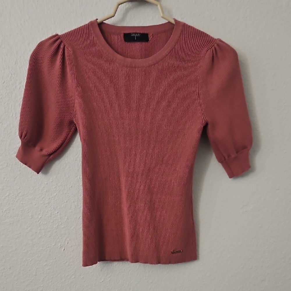 Tahari Pink Puff Sleeve Sweater